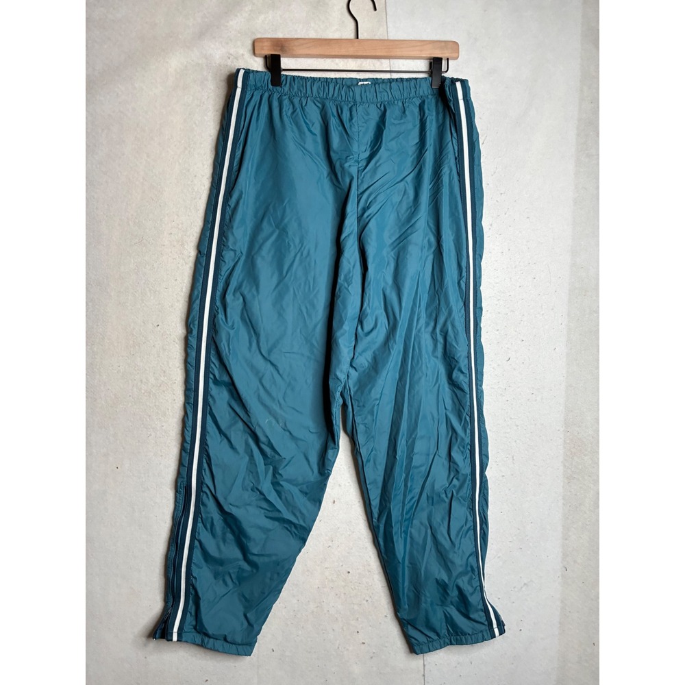 Vintage In Play Nylon Track Pants Teal Blue White Side Stripe XL Made in USA